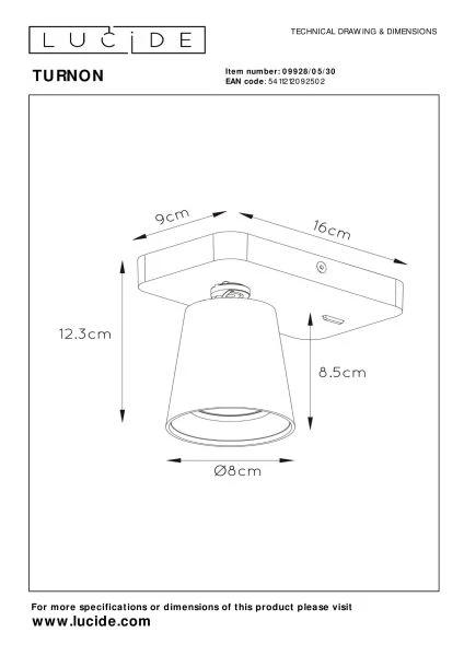 Lucide TURNON - Bedside lamp / Wall light - LED Dim to warm - GU10 - 1x5W 2200K/3000K - Black - technical